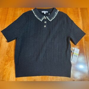 Nanette Lepore Black Sweater with Pearl Accents